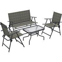 OUTSUNNY Patio Furniture Set, Garden Set w/ Table, Foldable Chairs, a Loveseat in Brown