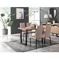 FurnitureboxUK Kylo Brown Wood Effect Dining Table With Black 'U' Legs & 4 Milan Faux Leather Chairs in Beige