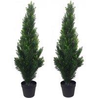 Leaf 90cm Pair of Artificial Cedar Cypress Topiary UV Resistant in Green
