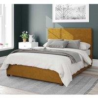 Aspire Garland Upholstered Ottoman Storage Bed, Plush Velvet Fabric in Mustard | Size: Double