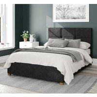 Aspire Caine Upholstered Ottoman Storage Bed, Kimiyo Linen Fabric in Charcoal | Size: Small Double
