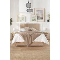 Aspire Grant Divan, Linen Fabric, Strutted Headboard, No Drawers in Light Sand | Size: Double