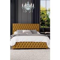 Laurence Llewelyn-Bowen Seren Ottoman Storage Bed in Plush Velvet Fabric, Custom Made in Mustard | Size: Super King