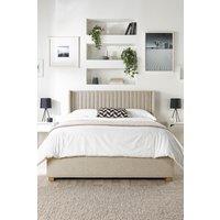 Catherine Lansfield Soho Ottoman Storage Wing Bed in Saxon Twill Fabric, Custom Made in Natural | Size: King
