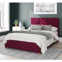 Aspire Caine Upholstered Ottoman Storage Bed, Plush Velvet Fabric in Wine | Size: Super King