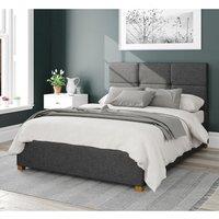 Aspire Caine Upholstered Ottoman Storage Bed, Saxon Twill Fabric in Charcoal | Size: Super King