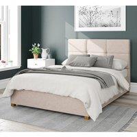 Aspire Caine Upholstered Ottoman Storage Bed, Saxon Twill Fabric in Natural | Size: Double