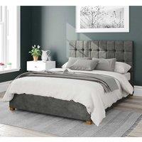 Aspire Sinatra Upholstered Ottoman Storage Bed, Kimiyo Linen Fabric in Grey | Size: Single