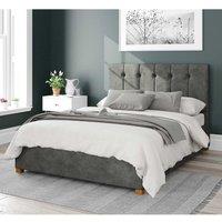 Aspire Hepburn Upholstered Ottoman Storage Bed, Kimiyo Linen Fabric in Grey | Size: Small Double