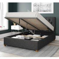 Aspire Olivier Upholstered Ottoman Storage Bed, Saxon Twill Fabric in Charcoal | Size: King