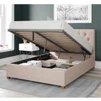 Aspire Olivier Upholstered Ottoman Storage Bed, Saxon Twill Fabric in Natural | Size: King