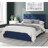 Aspire Presley Upholstered Ottoman Storage Bed, Plush Velvet Fabric in Navy | Size: Double