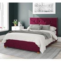 Aspire Presley Upholstered Ottoman Storage Bed, Plush Velvet Fabric in Wine | Size: King