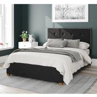 Aspire Presley Upholstered Ottoman Storage Bed, Plush Velvet Fabric in Black | Size: Small Double