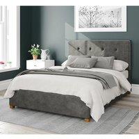 Aspire Presley Upholstered Ottoman Storage Bed, Kimiyo Linen Fabric in Grey | Size: Small Double