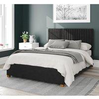 Aspire Grant Upholstered Ottoman Storage Bed, Plush Velvet Fabric in Black | Size: Small Double