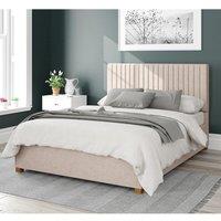 Aspire Grant Upholstered Ottoman Storage Bed, Saxon Twill Fabric in Natural | Size: Small Double