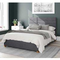Aspire Kelly Upholstered Ottoman Storage Bed, Plush Velvet Fabric in Grey | Size: Small Double
