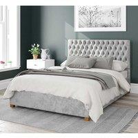 Aspire Nightingale Upholstered Ottoman Storage Bed, Mirazzi Velvet Fabric in Silver | Size: King