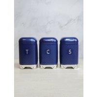 Lovello 3 Piece Coffee Tea & Sugar Canister Set Airtight Seal in Blue
