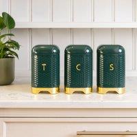 Lovello 3 Piece Coffee Tea & Sugar Canister Set Airtight Seal in Green