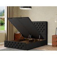 Eleganza Home Mary Chesterfield Ottoman Bed Floor Standing - Linen in Black | Size: Super King