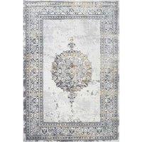 Kukoon Grey Gold Metallic Distressed Traditional Medallion Bordered Rug in Metallic Gold | Size: 160 cm x 230 cm