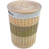 Red Hamper Wicker Two Toned Round Laundry Basket with Lid in Brown