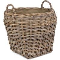 Red Hamper Rattan Amphora Rattan Log Basket with Hessian Lining in Grey
