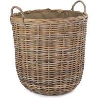 Red Hamper Rattan Hessian Lined Tall Round Fireside Rattan Log Basket in Brown