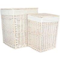 Red Hamper Set of 2 Cotton Lined Square White Wash Laundry Basket