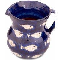 Verano Spanish Ceramics Signature Blue & White Fish Hand Painted Ceramic Kitchen Dining Large Jug 1.5L (H) 19cm