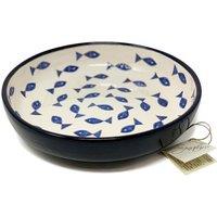 Verano Spanish Ceramics Signature Blue & White Fish Hand Painted Ceramic Kitchen Dining Large Bowl (Diam) 27cm