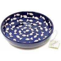 Verano Spanish Ceramics Signature Blue & White Fish Hand Painted Ceramic Kitchen Dining Large Bowl (Diam) 27cm