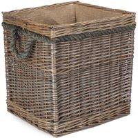 Red Hamper Wicker Square Rope Handled Log Storage Basket in Brown