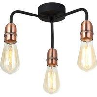 Harper Living 3 Light Semi Flush Ceiling Light, E27/ES Bulb Cap, Dimmable, Drop Arms in Black