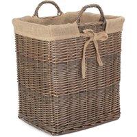 Red Hamper Wicker Rectangular Log Basket with Lining in Brown