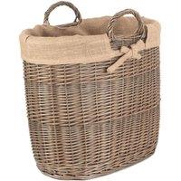 Red Hamper Wicker Hessian Lined Oval Log & Storage Basket in Brown