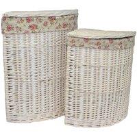 Red Hamper Set of 2 Cotton Lined Wicker White Wash Corner Laundry Baskets in Red