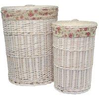 Red Hamper Set of 2 Cotton Lined Round White Wash Laundry Basket