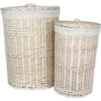 Red Hamper Set of 2 Cotton Lined Round White Wash Laundry Basket