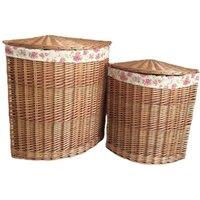 Red Hamper Set of 2 Cotton Lined Light Steamed Corner Laundry Baskets in Red