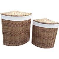 Red Hamper Set of 2 Cotton Lined Light Steamed Corner Laundry Baskets in White