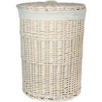 Red Hamper Cotton Lined Round White Wash Laundry Basket