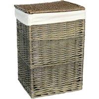 Red Hamper Cotton Lined Wicker Square Laundry Basket in White
