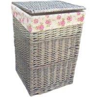 Red Hamper Cotton Lined Wicker Square Laundry Basket in Grey