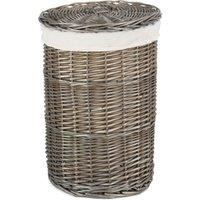 Red Hamper Cotton Lined Wicker Antique Wash Round Laundry Baskets in Grey