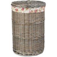 Red Hamper Cotton Lined Wicker Antique Wash Round Laundry Baskets in Grey