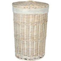Red Hamper Cotton Lined Round White Wash Laundry Basket