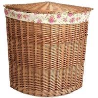 Red Hamper Cotton Lined Light Steamed Corner Laundry Basket in Natural